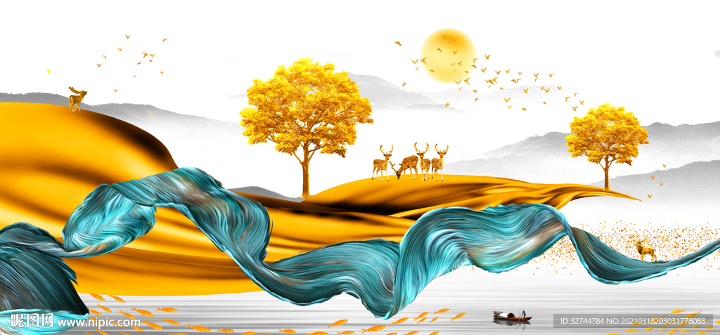 丝带麋鹿三联画