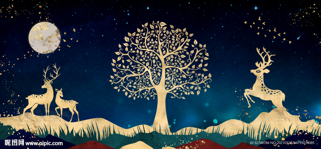 麋鹿晶瓷画玄关