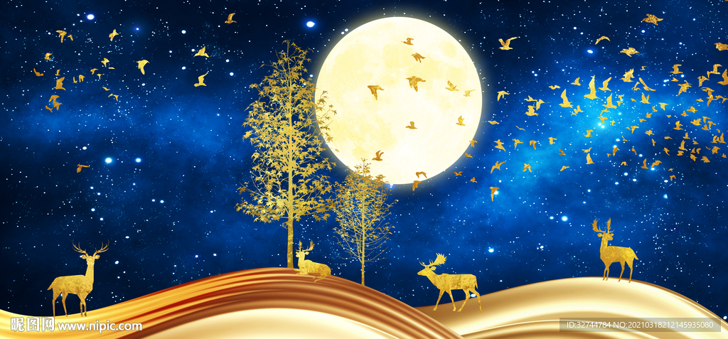 梦幻麋鹿晶瓷画