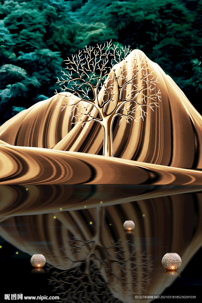 发财树山水玄关