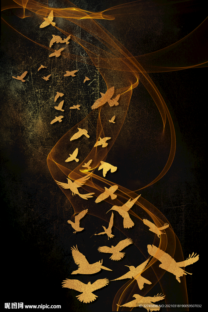 抽象金色鸟群装饰画