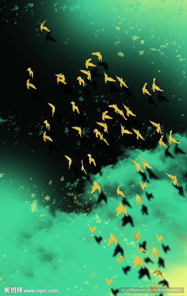 抽象金色鸟群