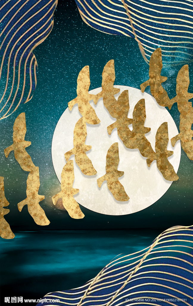 线条金鸟装饰画