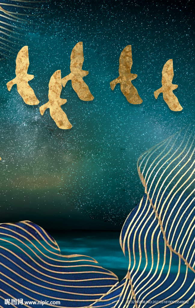 线条金鸟装饰画