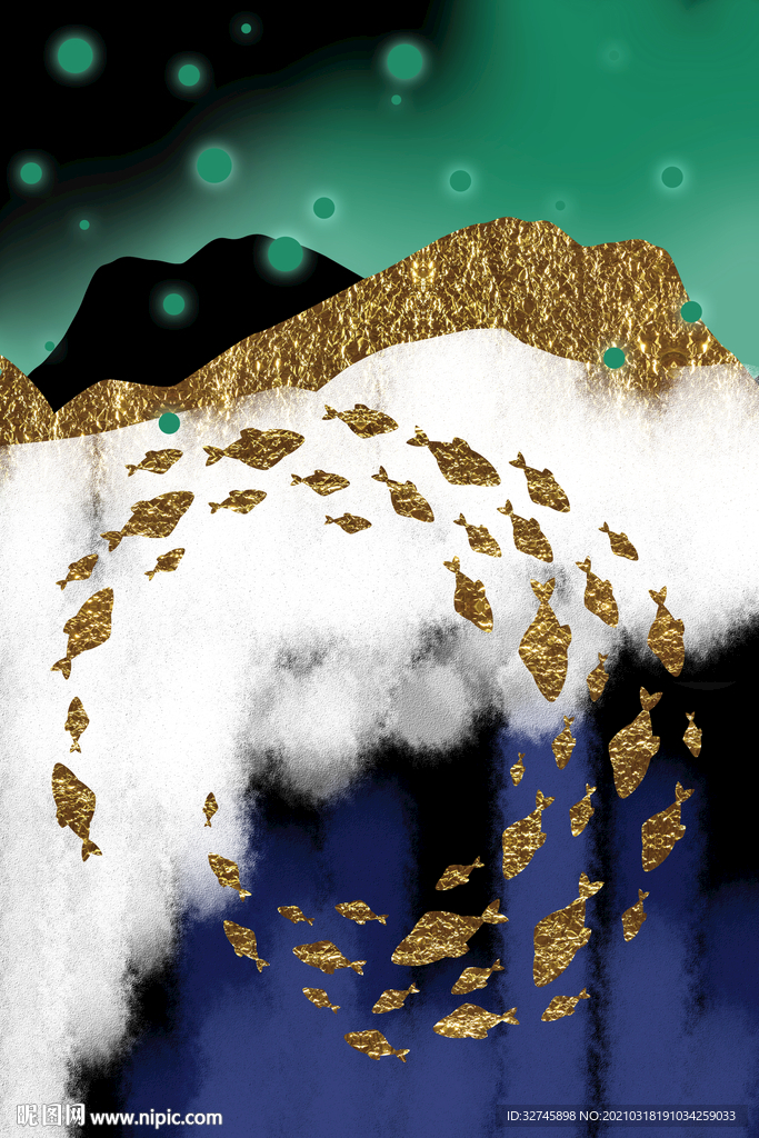 金箔鱼群装饰画