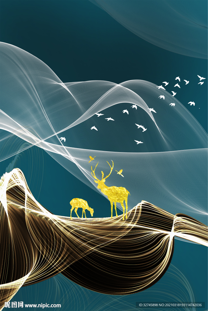 飘带麋鹿晶瓷画