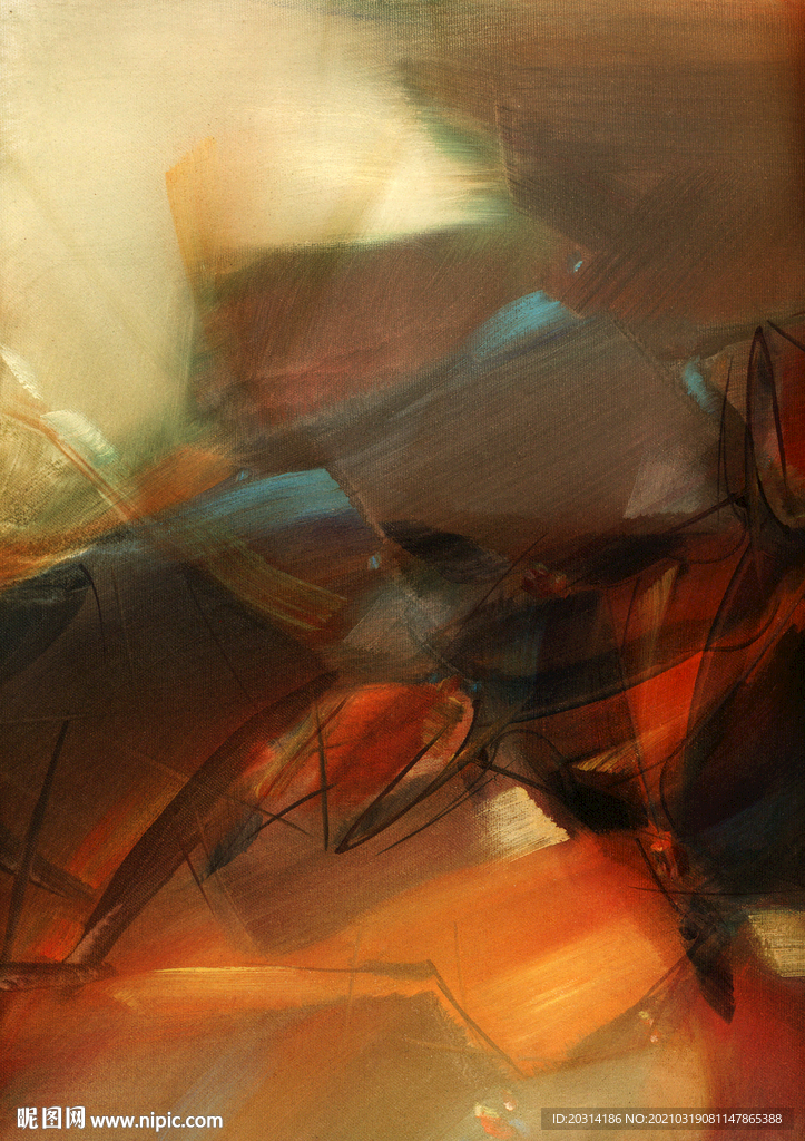 暖色调写意抽象油画