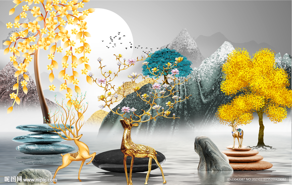 石来运转 山水装饰画