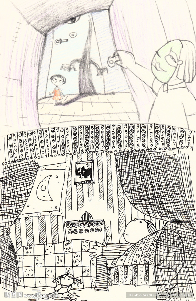 手绘创意插画铅笔线稿