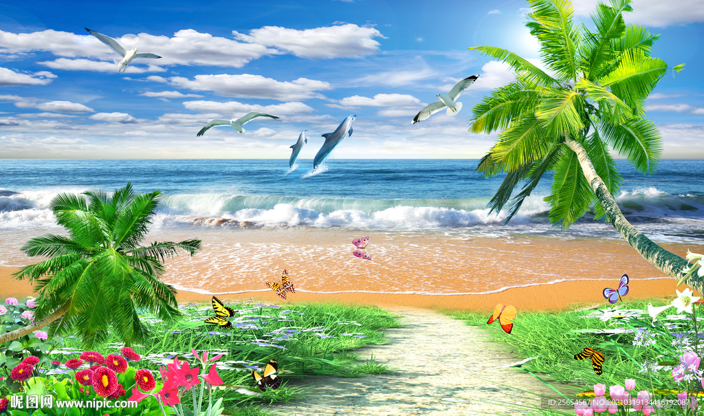 海边风景客厅电视背景墙