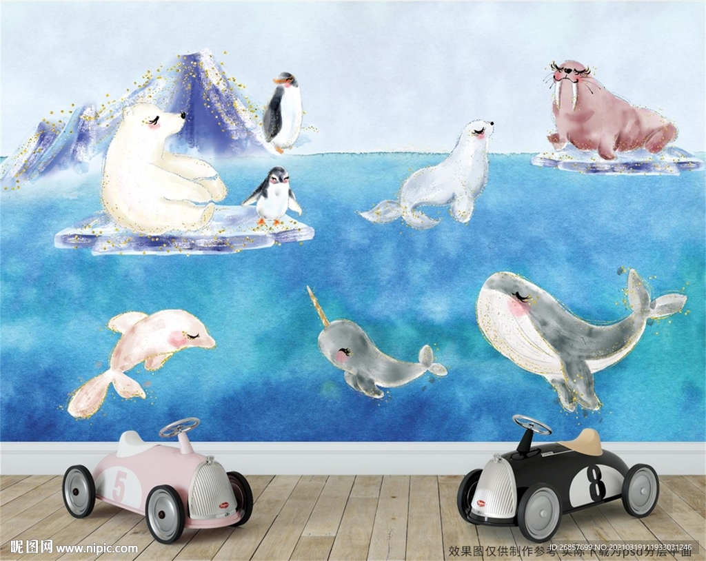 极地可爱动物背景墙