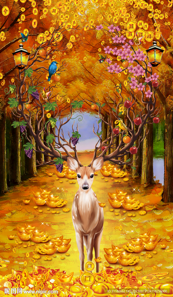 黄金大道发财鹿玄关