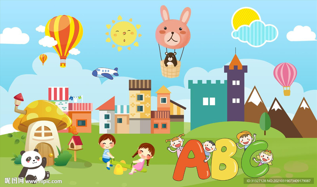 儿童乐园蘑菇屋卡通背景