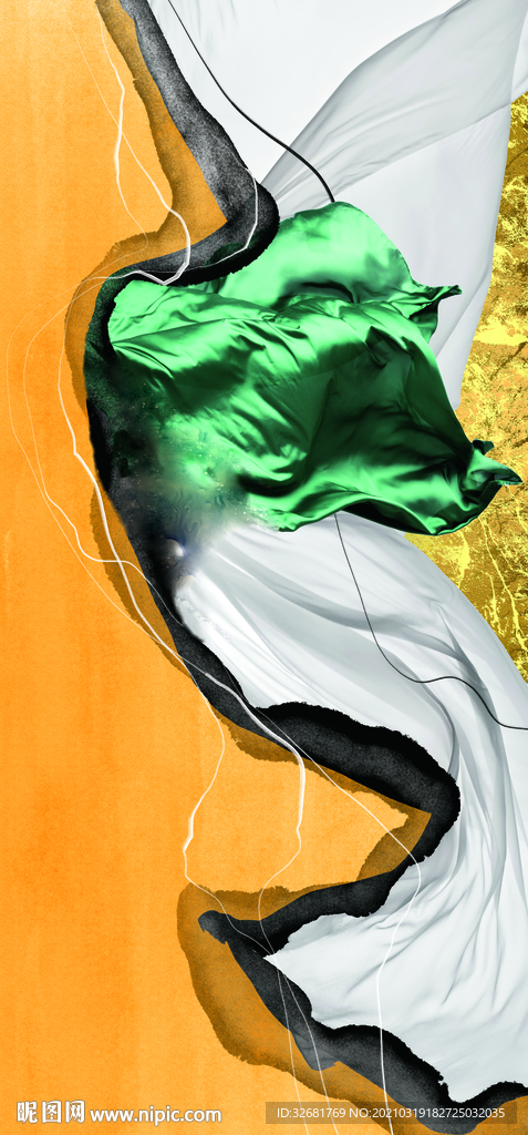 抽象金箔绸带装饰画