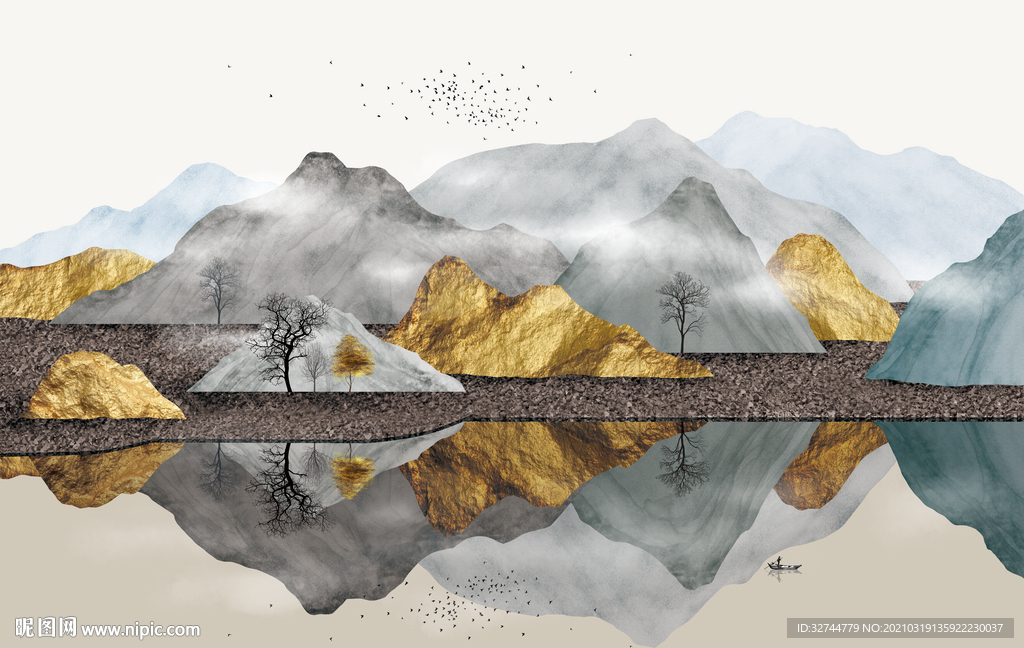 金色山水装饰画