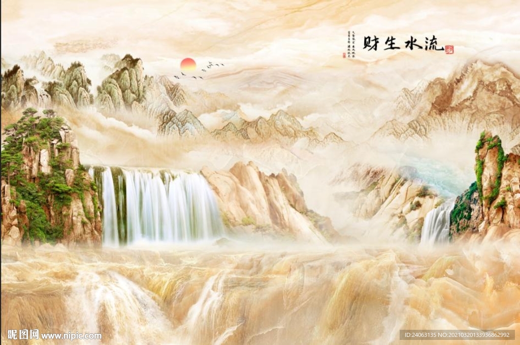 大气瀑布山水大理石流水生财