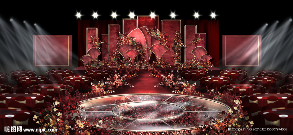 复古红色泰式简约婚礼效果图