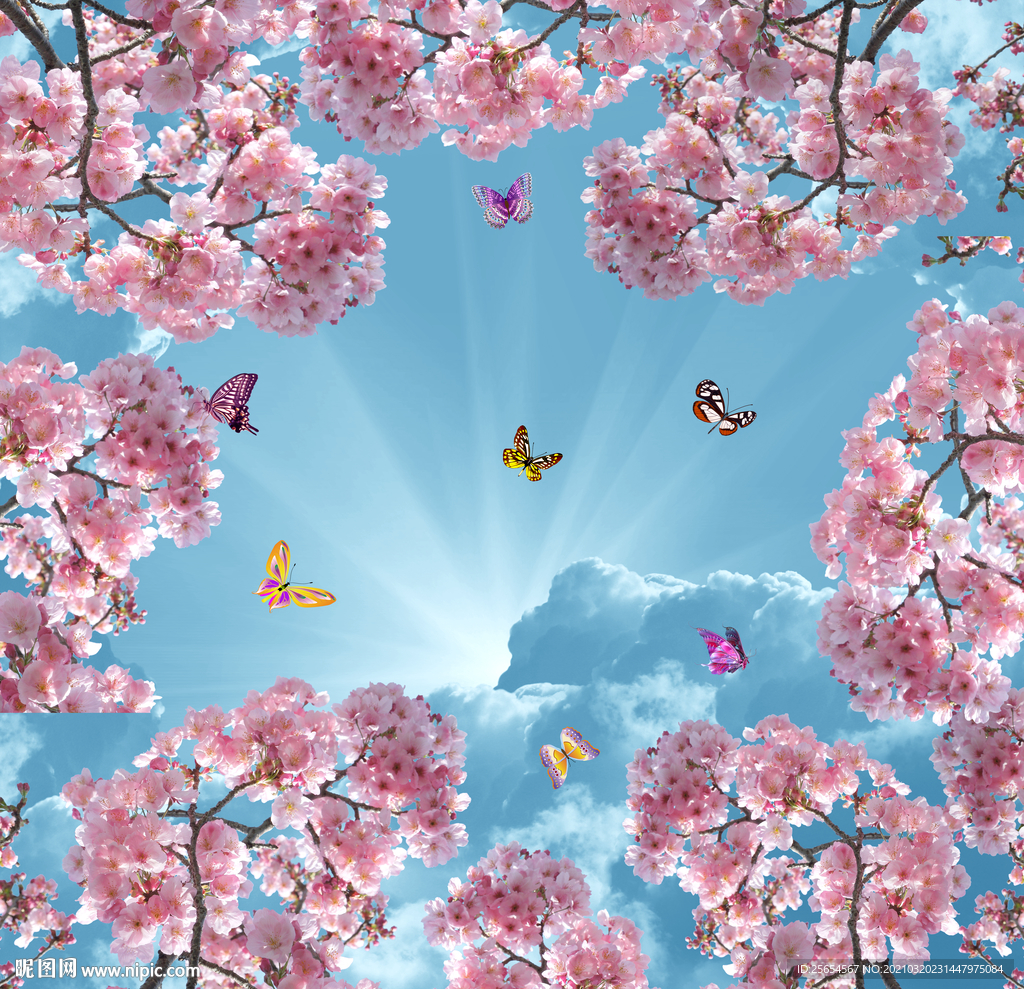 樱花蓝天花天空天花3D风景吊顶