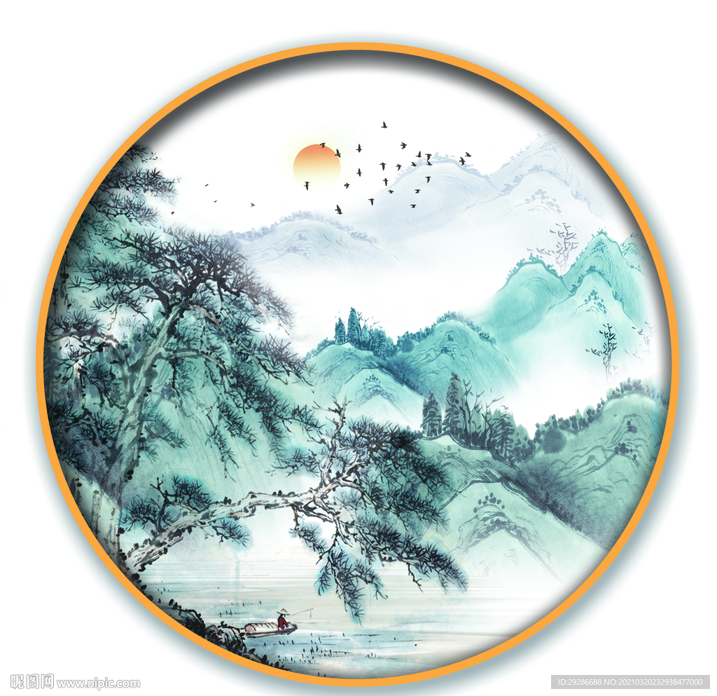 圆形画 国画风景画