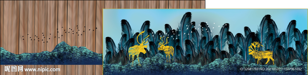 麋鹿羽毛装饰画