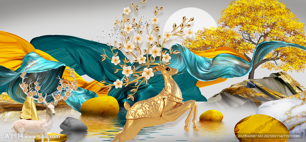 石来运转麋鹿装饰画