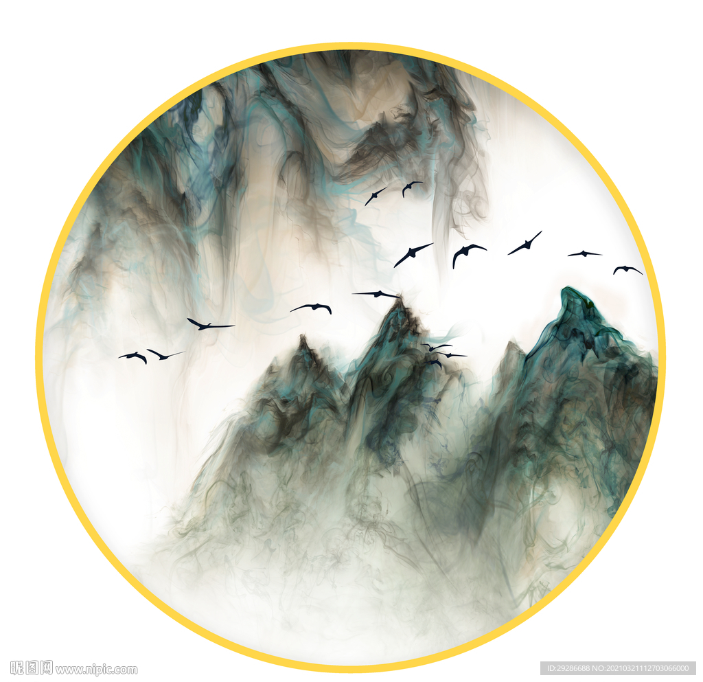 山水画 抽象圆形画
