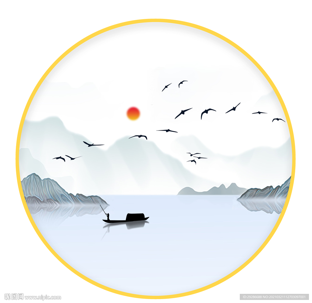 圆形装饰画  寂静山水