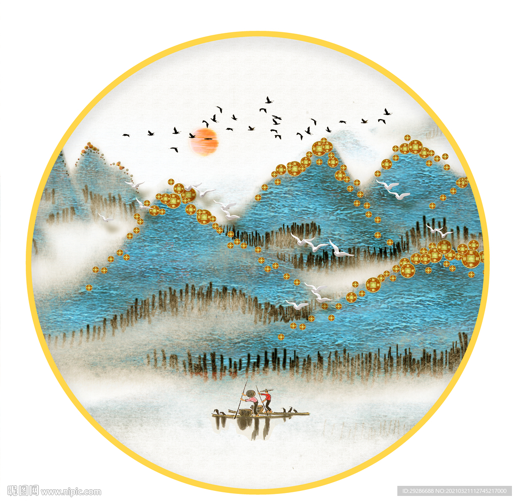 圆形装饰画 铜钱画