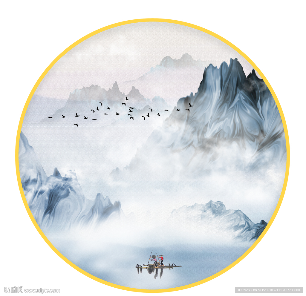 圆形画 抽象山水画