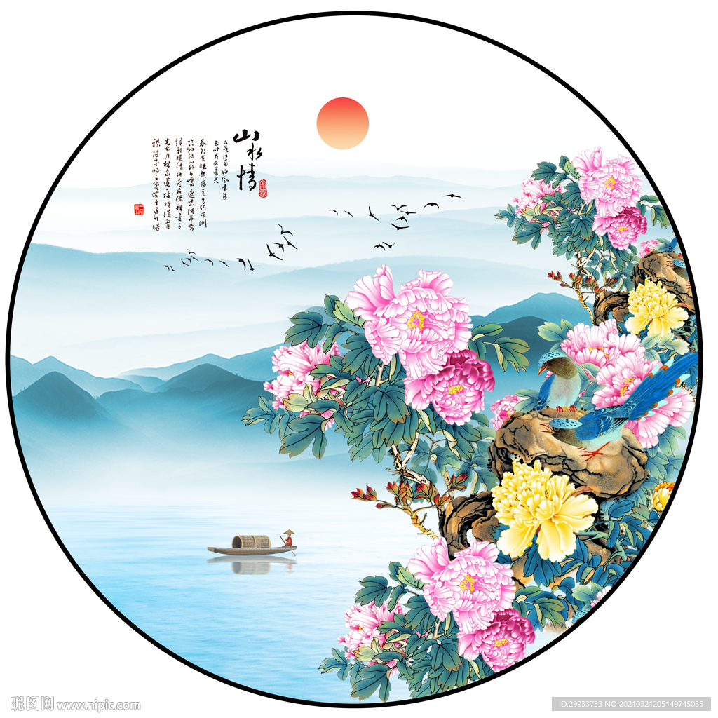 中式花鸟山水装饰画