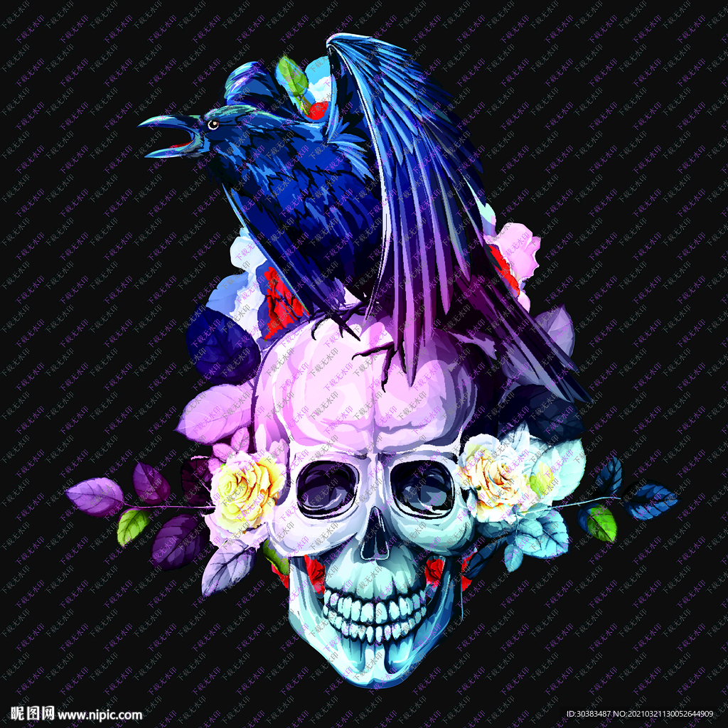 鸟 骷髅 花朵 下载无水印