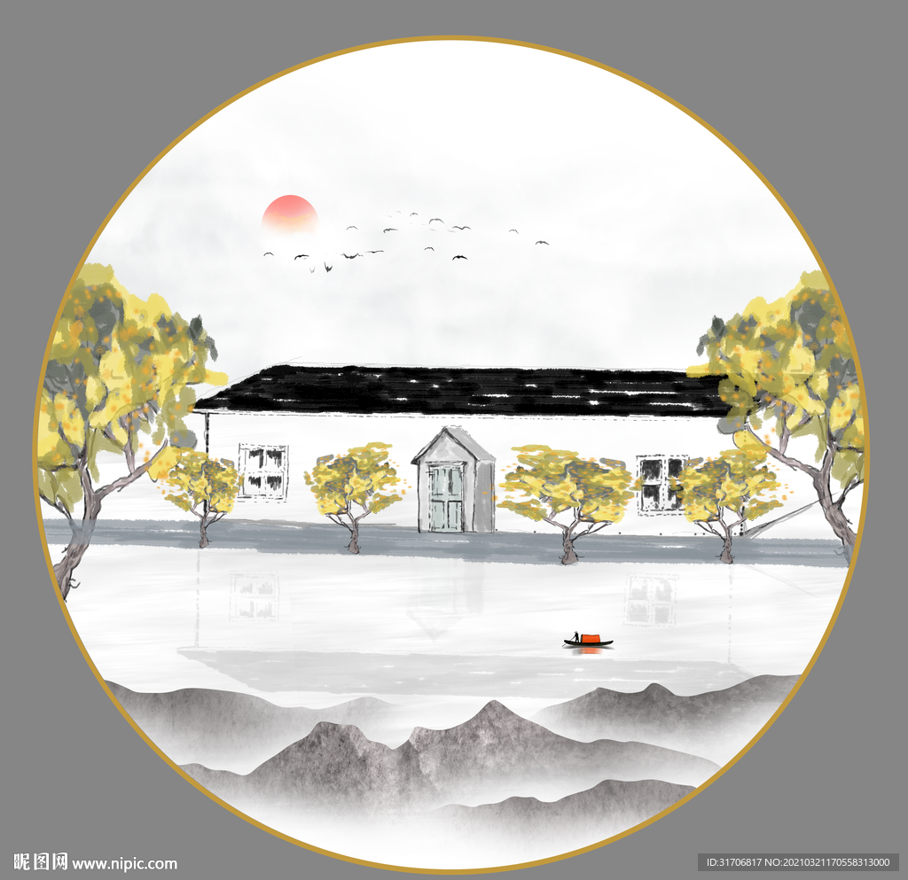 房子山水画