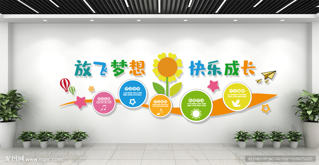 幼儿园卡通快乐成长照片文化墙