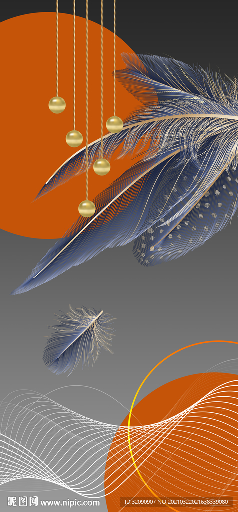 新中式羽毛圆圈线条装饰画