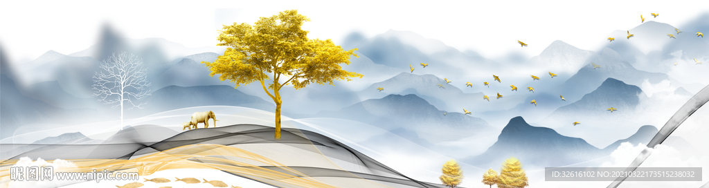 发财树山水玄关