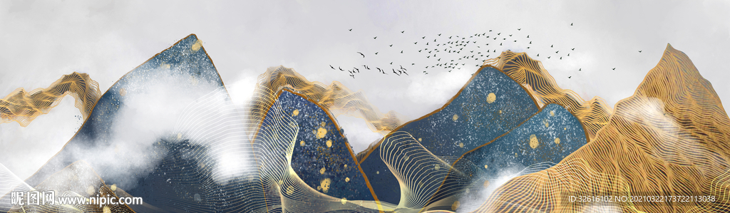 抽象金色山水