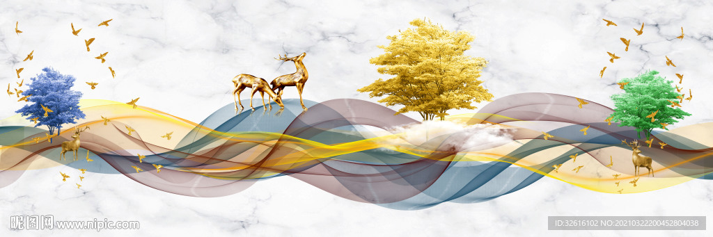 飘带麋鹿装饰画