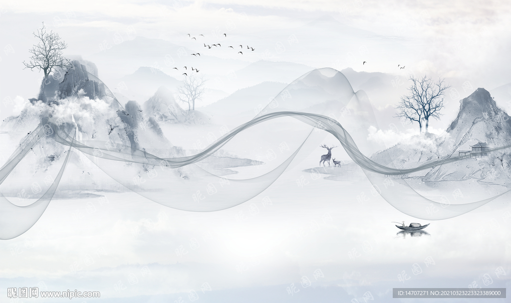 新中式山水背景墙