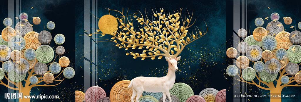 浮雕麋鹿装饰画