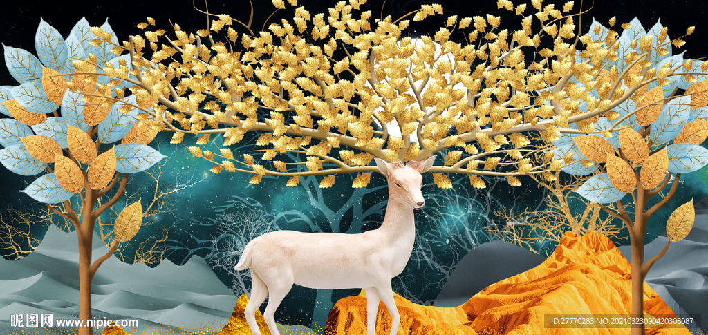 发财树麋鹿立体画