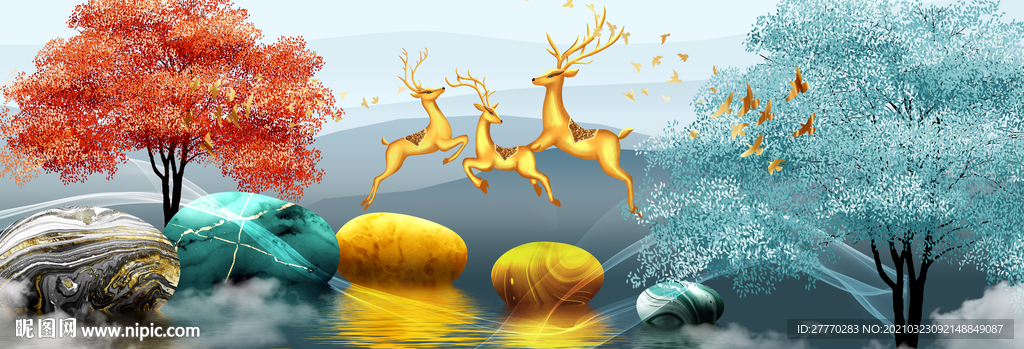 石来运转麋鹿发财树