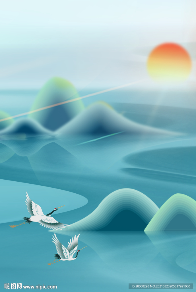 清明节插画山水背景