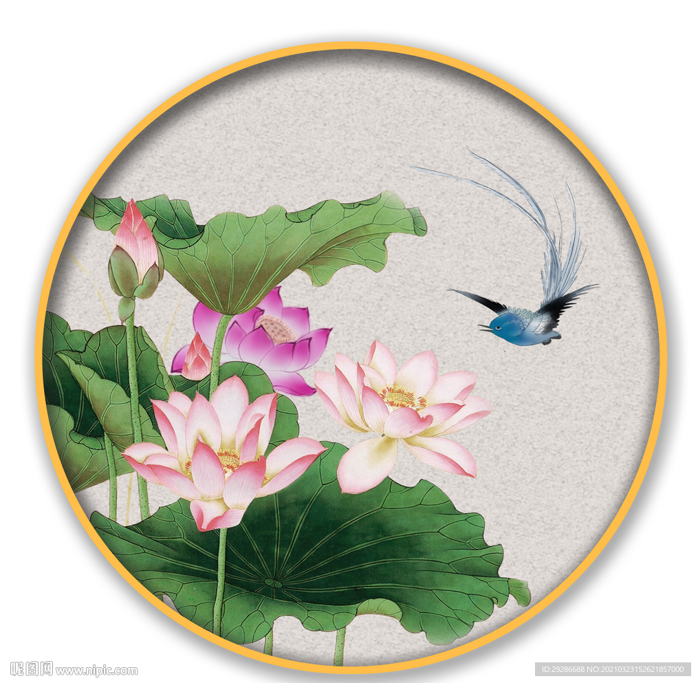 荷花 圆形装饰画