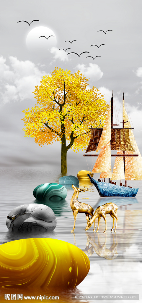 玄关画 金石为开一帆风顺