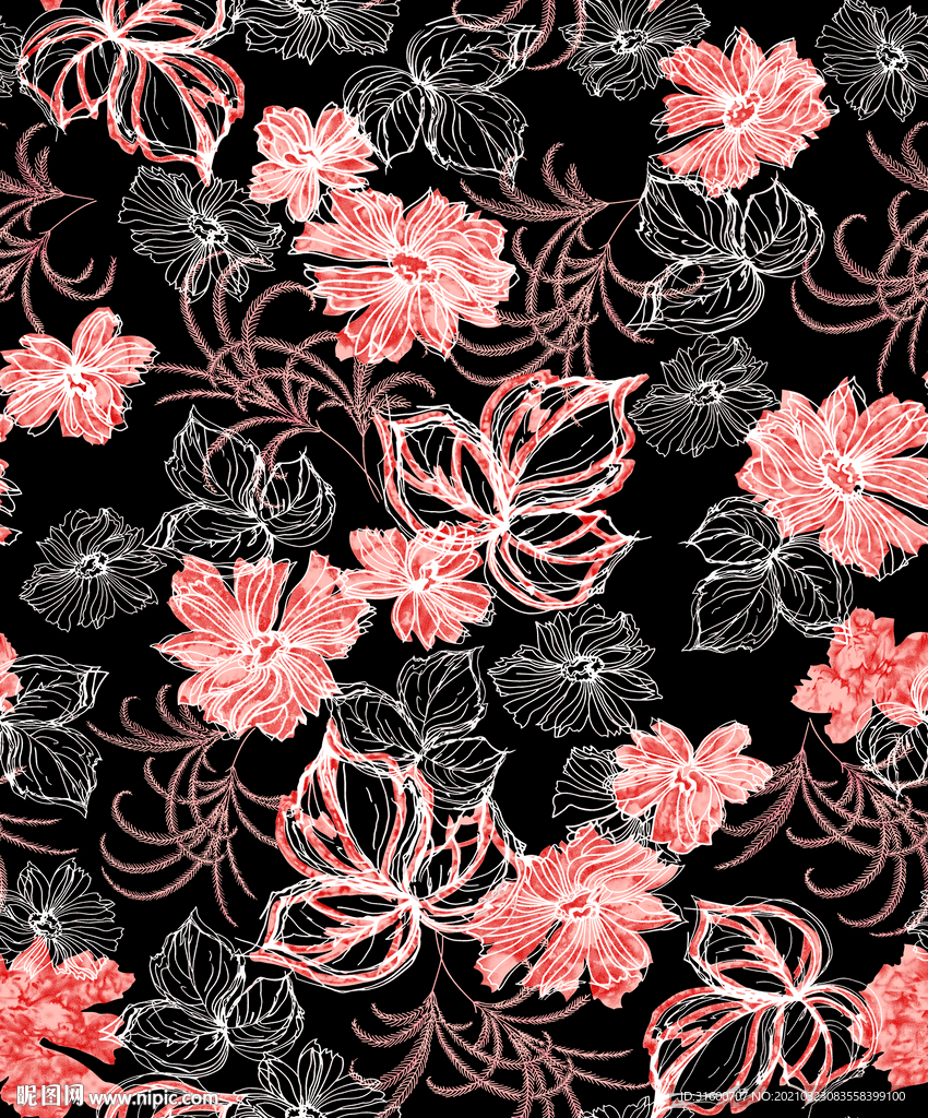 抽象线条叶子花