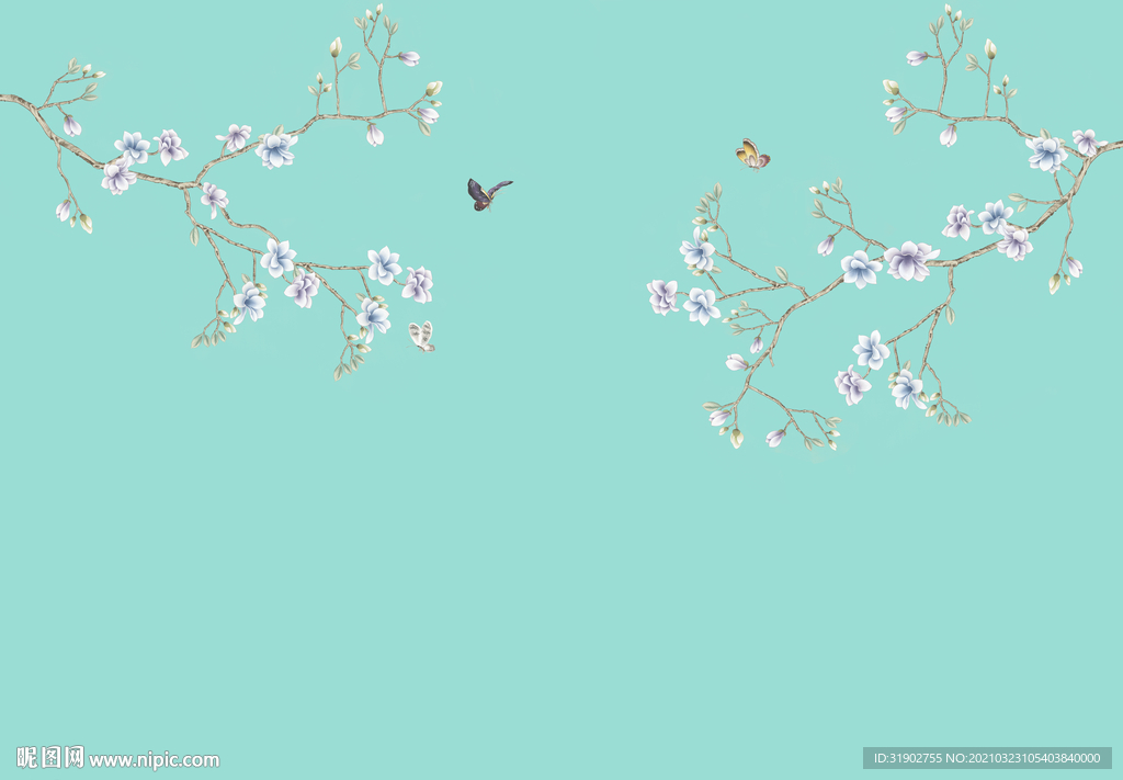 手绘高清玉兰花背景墙