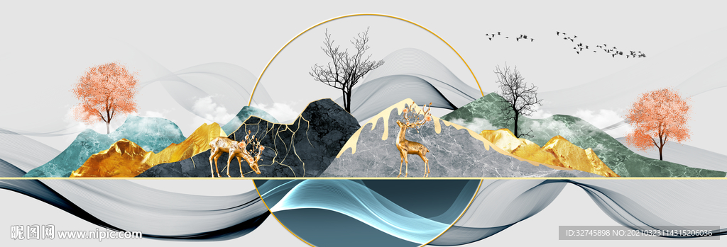 麋鹿山水晶瓷画玄关