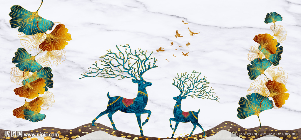 珐琅彩麋鹿装饰画