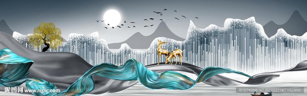 抽象麋鹿晶瓷画