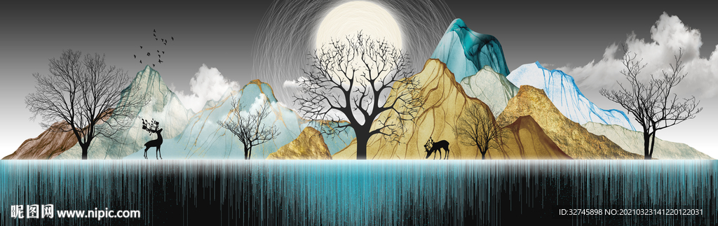 线条麋鹿装饰画